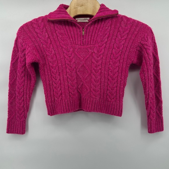 Anthropologie Cable‎ Knit Women's XXS Quarter Zip Pullover Sweater Hot Pink - Picture 2 of 6